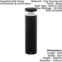 Loops 4 PACK IP44 Outdoor Pedestal Light Black Cast Aluminium 11W LED Post - thumbnail 2