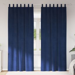 Berkfield Home Blackout Curtains with Hanging Loops 2 pcs Dark Blue Velvet in Navy