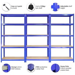 Monstershop Monster Racking T-Rax Heavy Duty Shelving Units, Blue, 75cm W, 30cm D in Blue - thumbnail 4