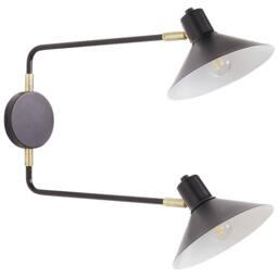 Wyld and Coco Two Light Wall Lamp Black Steel Adjustable Arms Drum Shades Gold - thumbnail 2