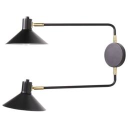 Wyld and Coco Two Light Wall Lamp Black Steel Adjustable Arms Drum Shades Gold - thumbnail 4