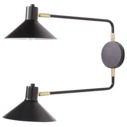 Wyld and Coco Two Light Wall Lamp Black Steel Adjustable Arms Drum Shades Gold - thumbnail 5
