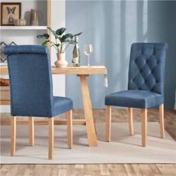 KORVIXA Dining Chairs 2pcs Fabric Kitchen in Blue - Size: 0.6m2 - thumbnail 3