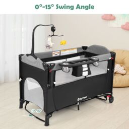 Costway 5-in-1 Baby Bassinet Bedside Sleeper Portable Pack & Play-Black in Black - thumbnail 2