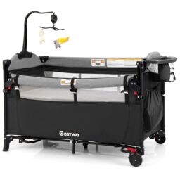 Costway 5-in-1 Baby Bassinet Bedside Sleeper Portable Pack & Play-Black in Black - thumbnail 1