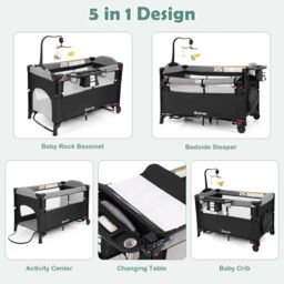 Costway 5-in-1 Baby Bassinet Bedside Sleeper Portable Pack & Play-Black in Black - thumbnail 4