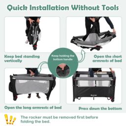 Costway 5-in-1 Baby Bassinet Bedside Sleeper Portable Pack & Play-Black in Black - thumbnail 6