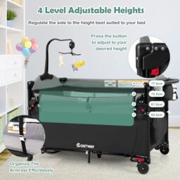 Costway 5-in-1 Baby Bassinet Bedside Sleeper Portable Pack & Play-Black in Black - thumbnail 3