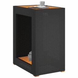 Berkfield Home Garden Side Table with Wooden Top Black 60x40x75 cm Poly Rattan - Size: 60 x 40 x 75 cm - thumbnail 4