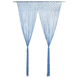 Berkfield Home Macrame Curtain Blue 140x240 cm Cotton - thumbnail 1