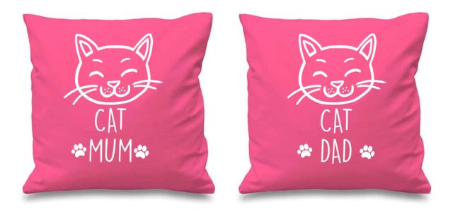 "60 SECOND MAKEOVER Cat Mum Cat Dad Pink Cushion Covers 16"" x 16"" Couples Cushions Valentines Anniversary Boyfriend - Size: 40 cm x 40 cm"