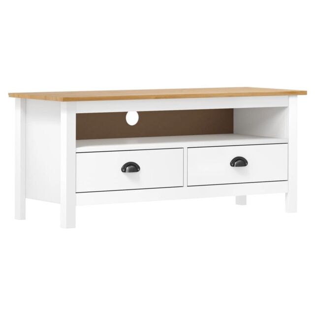 Berkfield Home TV Cabinet Hill White 110x40x47 cm Solid Pine Wood - Size: 110 x 40 x 47 cm - image 1