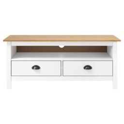 Berkfield Home TV Cabinet Hill White 110x40x47 cm Solid Pine Wood - Size: 110 x 40 x 47 cm - thumbnail 2