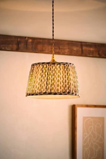 ValueLights Grange Small 25cm Floral Pleated Ceiling Pendant Lamp Shade & Bulb in Pale Green - image 1