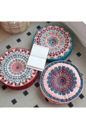 Living and Home Ethnic Geometric Round Tatami Seat Cushion in Blue - thumbnail 3