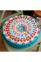 Living and Home Ethnic Geometric Round Tatami Seat Cushion in Blue - thumbnail 1