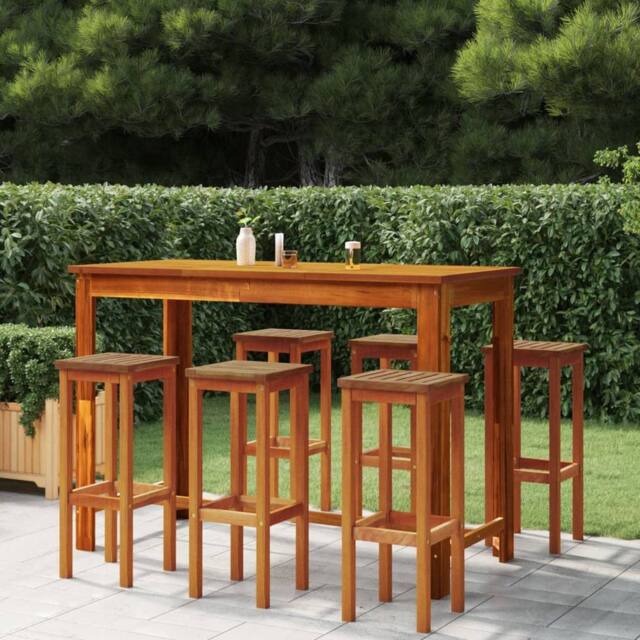 Berkfield Home 7 Piece Garden Bar Set Solid Wood Acacia in Brown - image 1