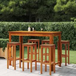 Berkfield Home 7 Piece Garden Bar Set Solid Wood Acacia in Brown - thumbnail 1