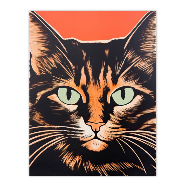 Artery8 Wall Art Print Tortoiseshell Cat Screen Risograph Artwork Spot Block Colour Duotone Orange Retro Riso Interior Design Poster - image 1