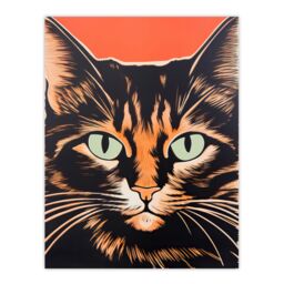 Artery8 Wall Art Print Tortoiseshell Cat Screen Risograph Artwork Spot Block Colour Duotone Orange Retro Riso Interior Design Poster - thumbnail 1