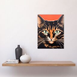 Artery8 Wall Art Print Tortoiseshell Cat Screen Risograph Artwork Spot Block Colour Duotone Orange Retro Riso Interior Design Poster - thumbnail 4