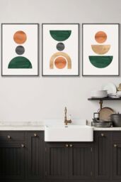 ARTZE Set of 3 Dark Grey Framed Mid Century Graphical Shapes in Green Orange Yellow Wall Art - Size: W33 cm x H45 cm x D20mm - thumbnail 1