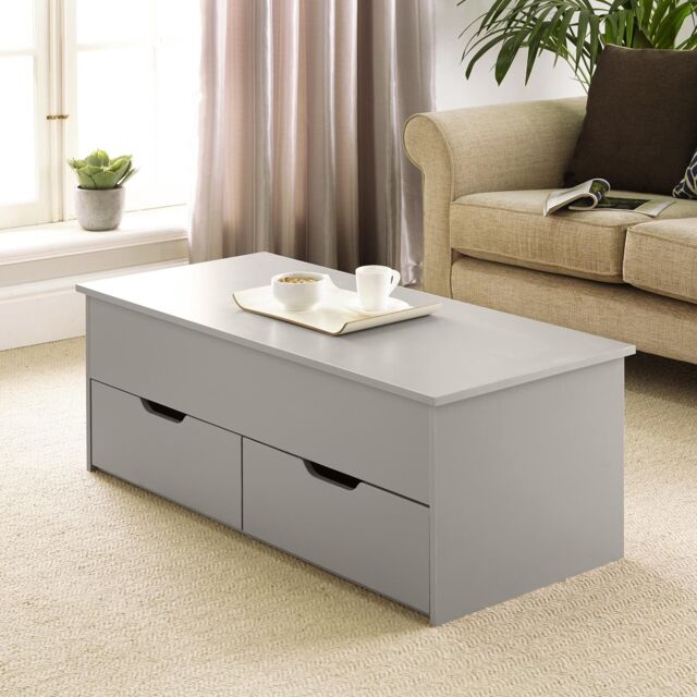 Home Source Wooden Coffee Table With Lift Up Top & 2 Large Storage Drawers in Grey - image 1