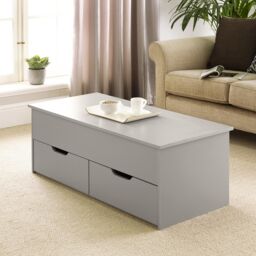 Home Source Wooden Coffee Table With Lift Up Top & 2 Large Storage Drawers in Grey