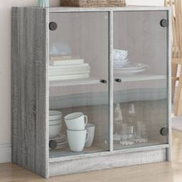 Berkfield Home Side Cabinet with Glass Doors Grey Sonoma 68x37x75.5 cm - thumbnail 2