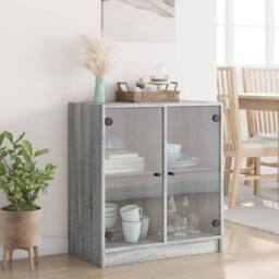 Berkfield Home Side Cabinet with Glass Doors Grey Sonoma 68x37x75.5 cm - thumbnail 3