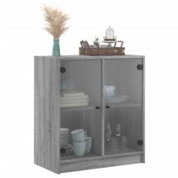 Berkfield Home Side Cabinet with Glass Doors Grey Sonoma 68x37x75.5 cm - thumbnail 4