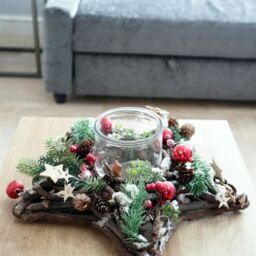 Shatchi 34cm Star Shape Wooden Candle Holder Christmas Table Centrepiece - thumbnail 6