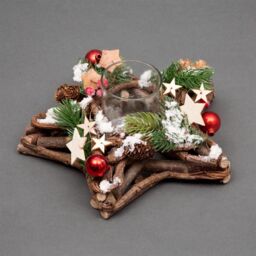 Shatchi 34cm Star Shape Wooden Candle Holder Christmas Table Centrepiece - thumbnail 8
