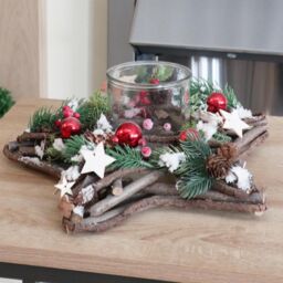 Shatchi 34cm Star Shape Wooden Candle Holder Christmas Table Centrepiece - thumbnail 9