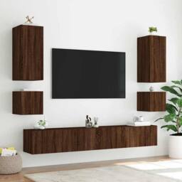 Berkfield Home TV Wall Cabinet with LED Lights Brown Oak 40.5x35x40 cm - thumbnail 6
