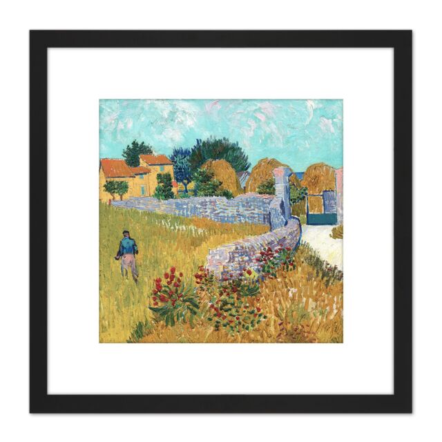 Artery8 Van Gogh Farmhouse Provence 1888 Painting 8X8 Inch Square Wooden Framed Wall Art Print Picture with Mount in Black - image 1