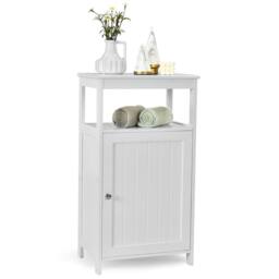 Costway Bathroom Floor Cabinet Single Door Floor Cabinet with Shelf in White - thumbnail 3
