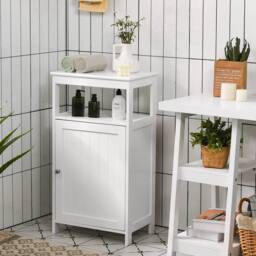 Costway Bathroom Floor Cabinet Single Door Floor Cabinet with Shelf in White - thumbnail 8