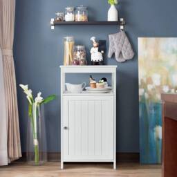 Costway Bathroom Floor Cabinet Single Door Floor Cabinet with Shelf in White - thumbnail 6