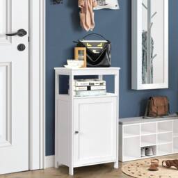 Costway Bathroom Floor Cabinet Single Door Floor Cabinet with Shelf in White - thumbnail 4