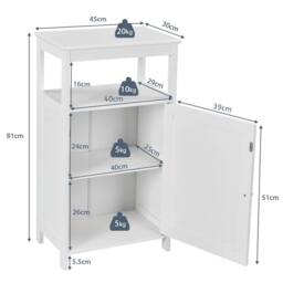 Costway Bathroom Floor Cabinet Single Door Floor Cabinet with Shelf in White - thumbnail 2