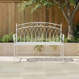Charles Bentley Wrought Iron Feminine Bench - Grey/White in White