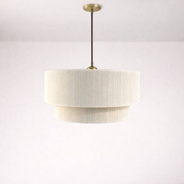CGC Lighting Savina Cream Fine Cotton String Large Two Tier Layered Drum Lampshade - image 1