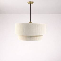 CGC Lighting Savina Cream Fine Cotton String Large Two Tier Layered Drum Lampshade - thumbnail 1