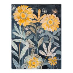 "Artery8 Marigold Flowers Artwork Dark Forest Floral Blue Wall Art Print in Yellow - Size: W24"" x H32""" - thumbnail 1