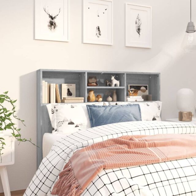 Berkfield Home Headboard Cabinet Grey Sonoma 120x19x103.5 cm - image 1