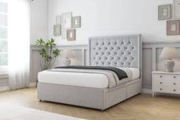 "Sloomy Amberley Naples Divan Bed Base 2 Drawers Left Side With 26"" Strutted Headboard & 12"" Matching Footboard in Black - Size: Super King" - thumbnail 3