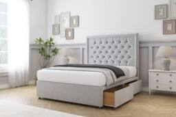 "Sloomy Amberley Naples Divan Bed Base 2 Drawers Left Side With 26"" Strutted Headboard & 12"" Matching Footboard in Black - Size: Super King" - thumbnail 4