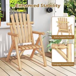 Costway Wooden Patio Chair Patio Lounge Chair w/ Backrest Outdoor Armchair in Natural - thumbnail 7