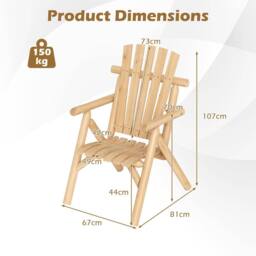 Costway Wooden Patio Chair Patio Lounge Chair w/ Backrest Outdoor Armchair in Natural - thumbnail 2
